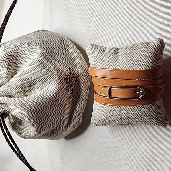 Hermes Natural Leather Palladium Quadruple Tour Bracelet - Picture 4 of 13